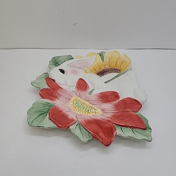 Fitz And Floyd Bunny Blooms Canape Plate 2002 Vintage 10 " X 8" With Box Easter - Picture 3 of 6